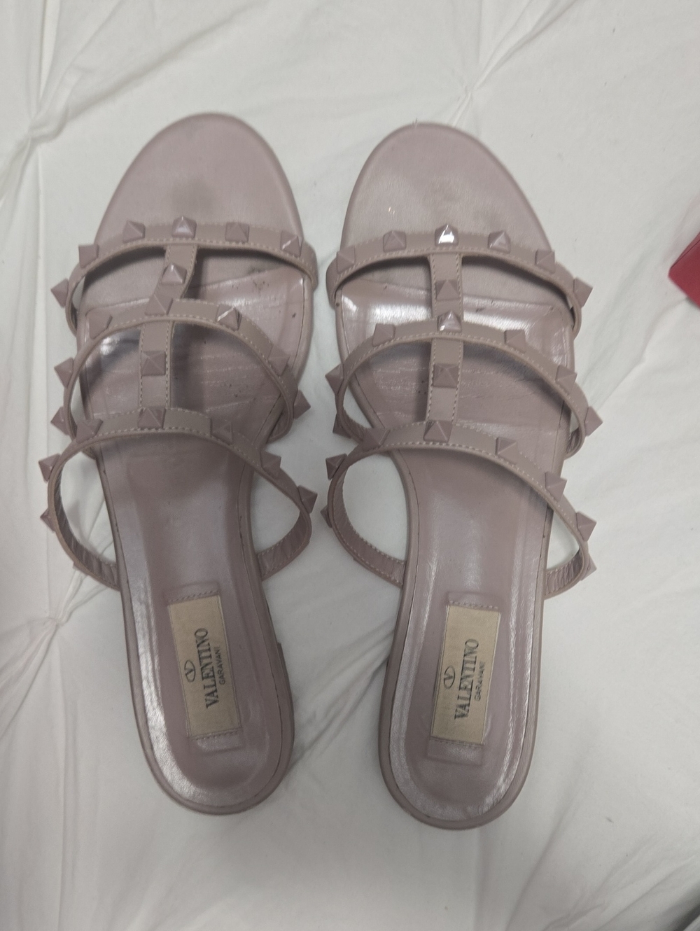 Valentino Rockstud Triple-Strap Mule Sandals - Blush